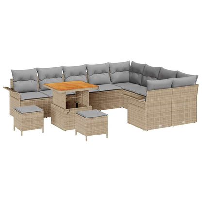 Gartensofa-set mit Kissen 12 pcs Beige Poly-Rattan