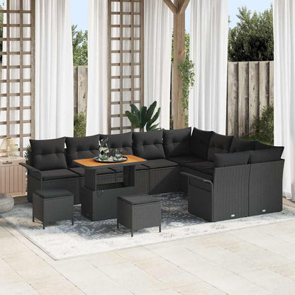 Gartensofa-set mit Kissen 12 pcs Schwarz Poly-Rattan