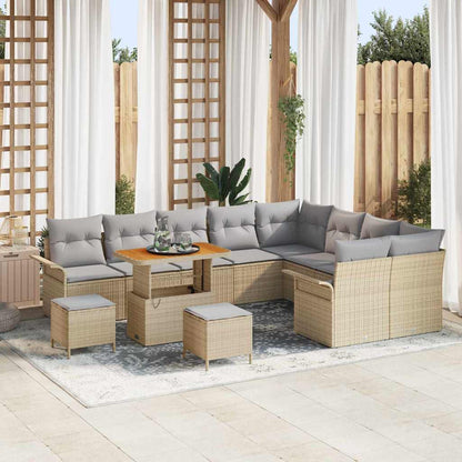 Gartensofa-set mit Kissen 12 pcs Beige Poly-Rattan