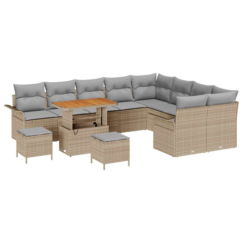 Gartensofa-set mit Kissen 12 pcs Beige Poly-Rattan
