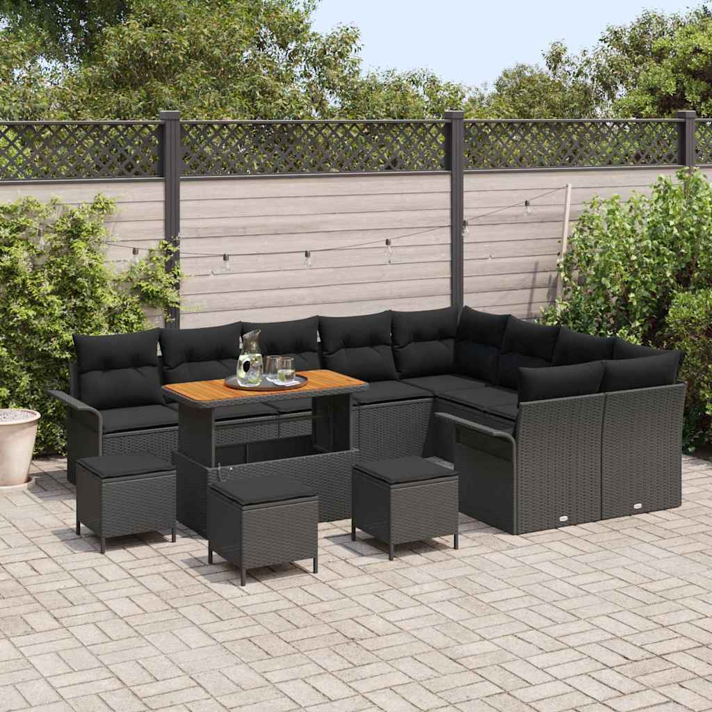Gartensofa-set mit Kissen 13 pcs Schwarz Poly-Rattan
