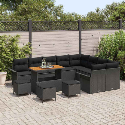 Gartensofa-set mit Kissen 13 pcs Schwarz Poly-Rattan