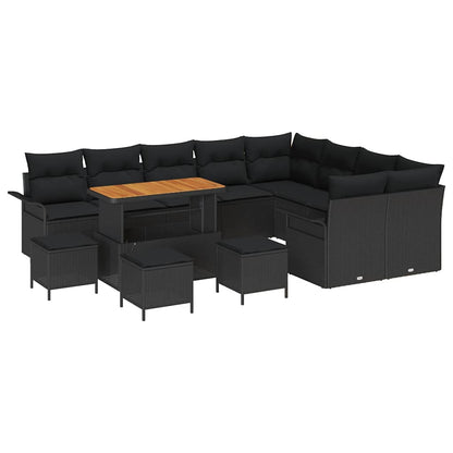 Gartensofa-set mit Kissen 13 pcs Schwarz Poly-Rattan
