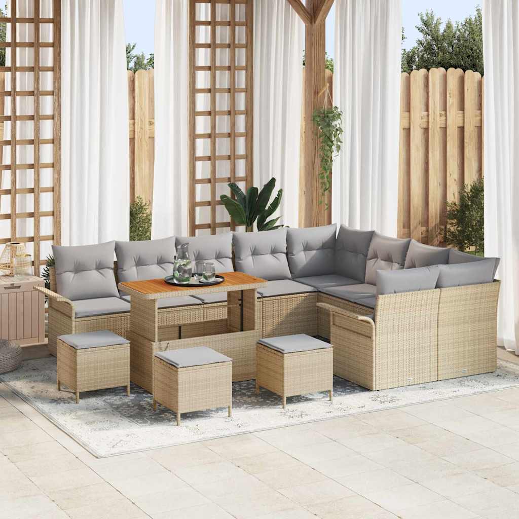 Gartensofa-set mit Kissen 13 pcs Beige Poly-Rattan