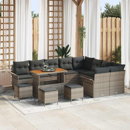 Gartensofa-set mit Kissen 13 pcs Grau Poly-Rattan