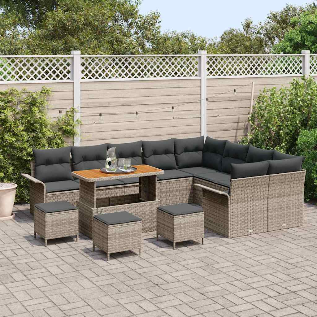Gartensofa-set mit Kissen 13 pcs Grau Poly-Rattan
