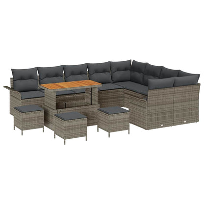 Gartensofa-set mit Kissen 13 pcs Grau Poly-Rattan