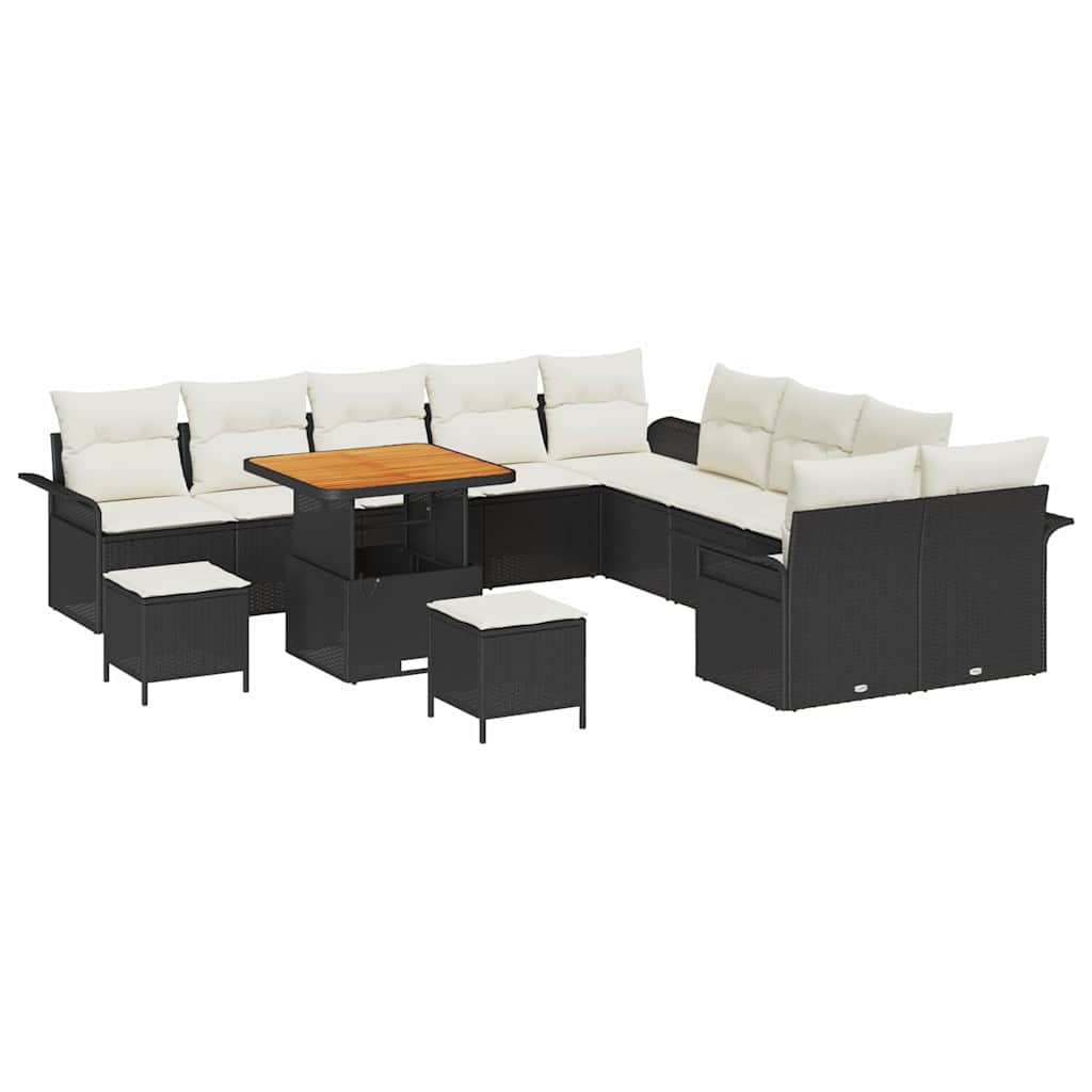 Gartensofa-set mit Kissen 13 pcs Schwarz Poly-Rattan