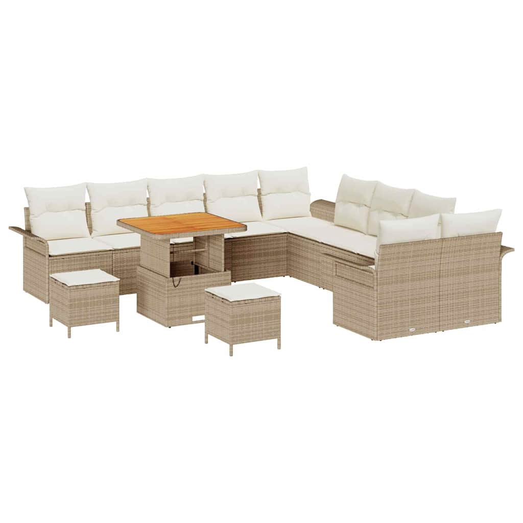 Gartensofa-set mit Kissen 13 pcs Beige Poly-Rattan