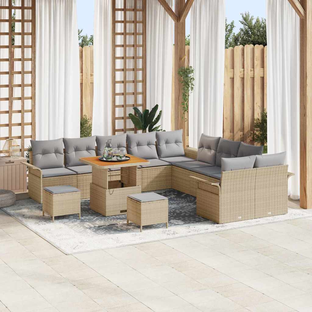 Gartensofa-set mit Kissen 13 pcs Beige Poly-Rattan