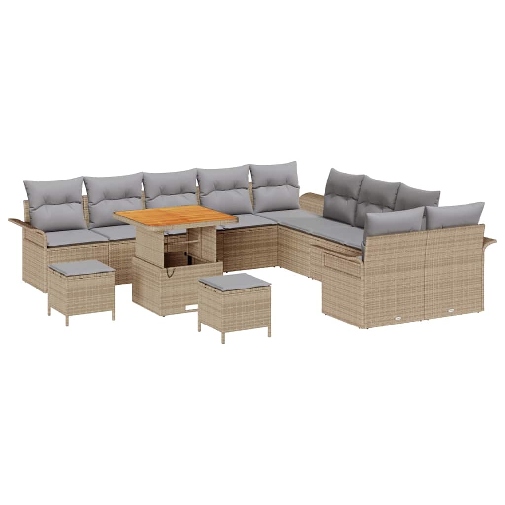 Gartensofa-set mit Kissen 13 pcs Beige Poly-Rattan