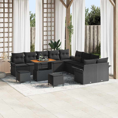 Gartensofa-set mit Kissen 13 pcs Schwarz Poly-Rattan