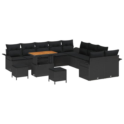 Gartensofa-set mit Kissen 13 pcs Schwarz Poly-Rattan