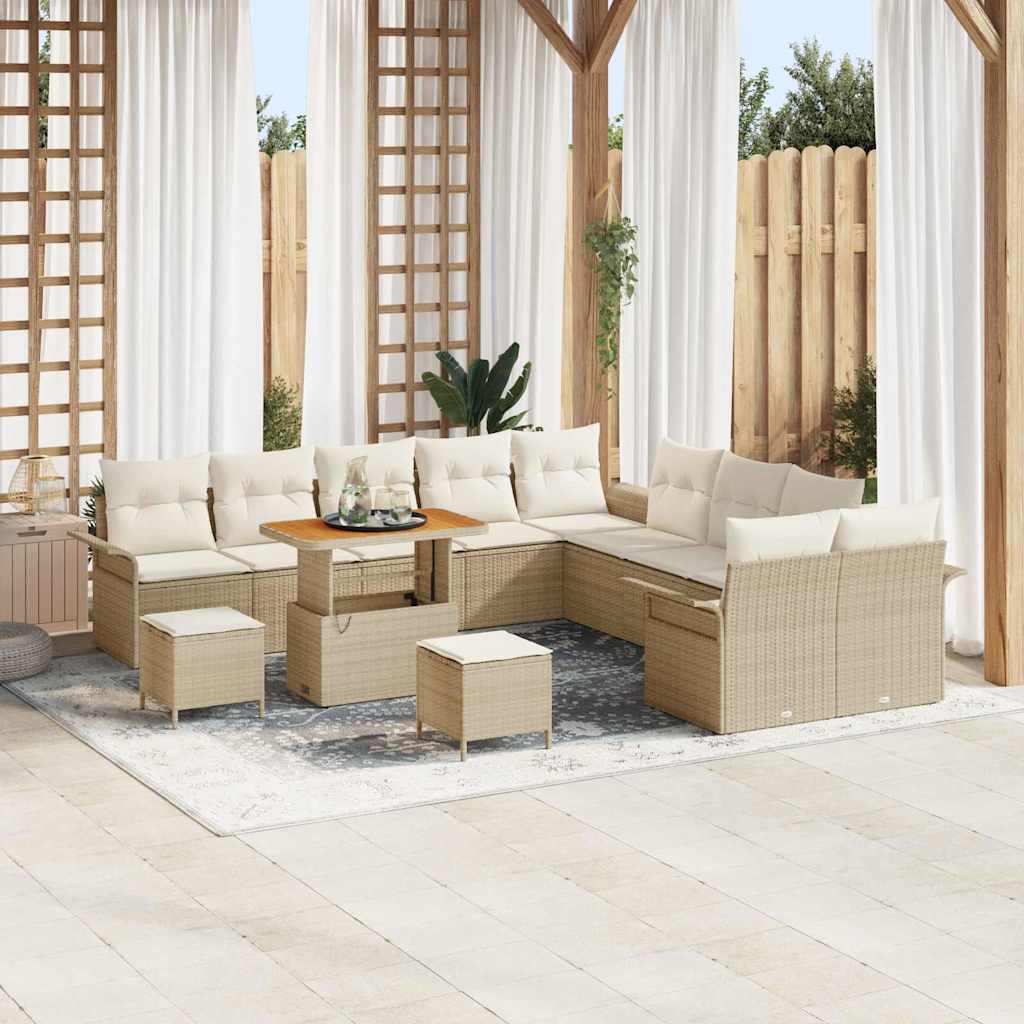 Gartensofa-set mit Kissen 13 pcs Beige Poly-Rattan