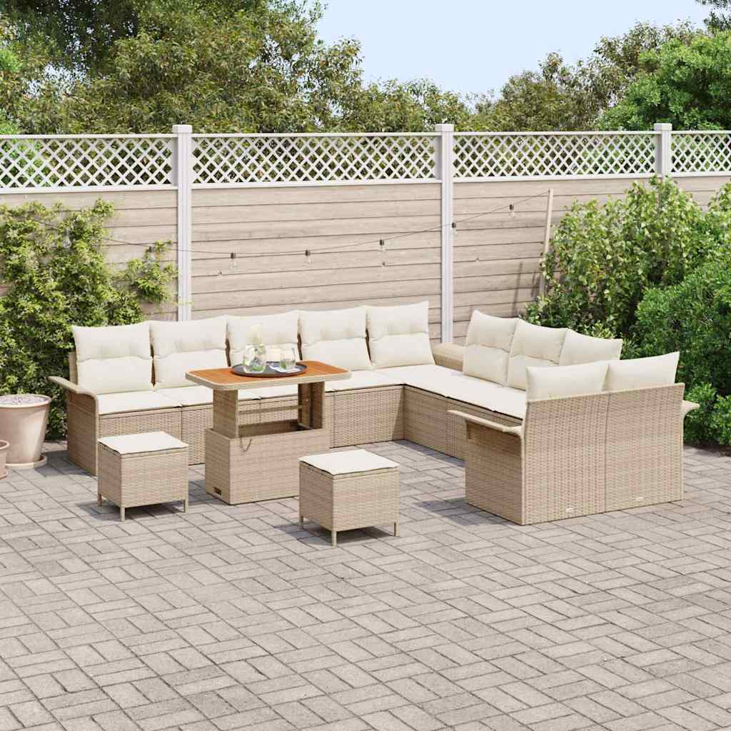 Gartensofa-set mit Kissen 13 pcs Beige Poly-Rattan
