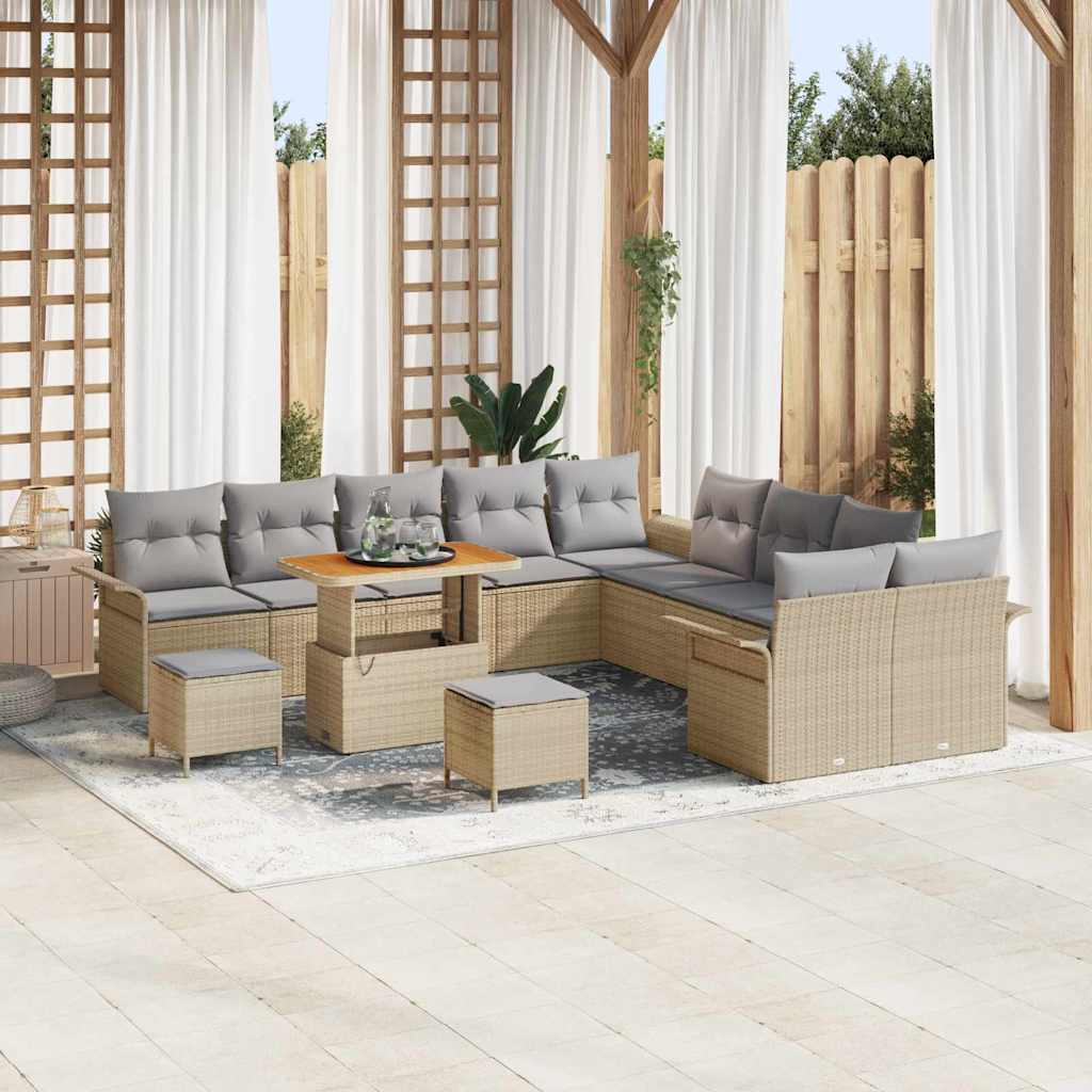 Gartensofa-set mit Kissen 13 pcs Beige Poly-Rattan