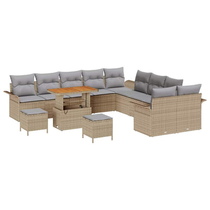 Gartensofa-set mit Kissen 13 pcs Beige Poly-Rattan