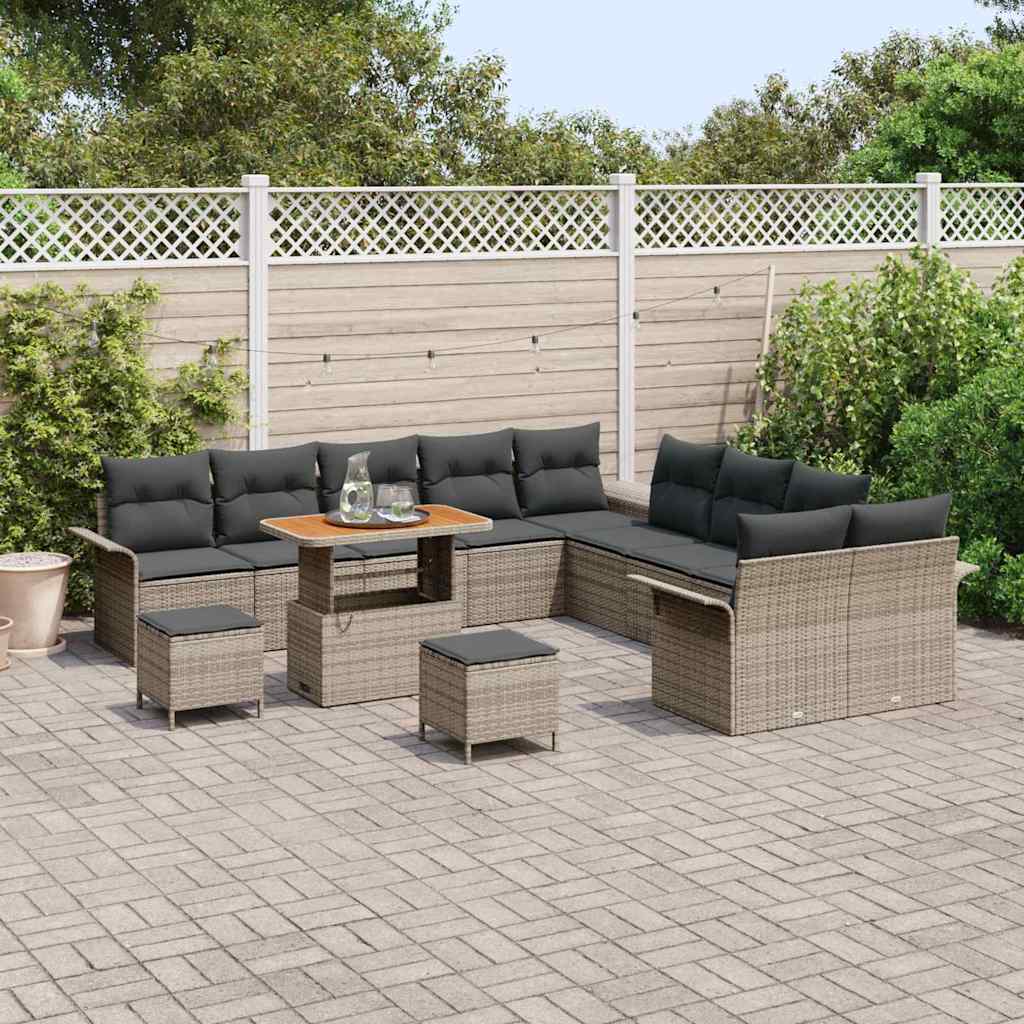 Gartensofa-set mit Kissen 13 pcs Grau Poly-Rattan