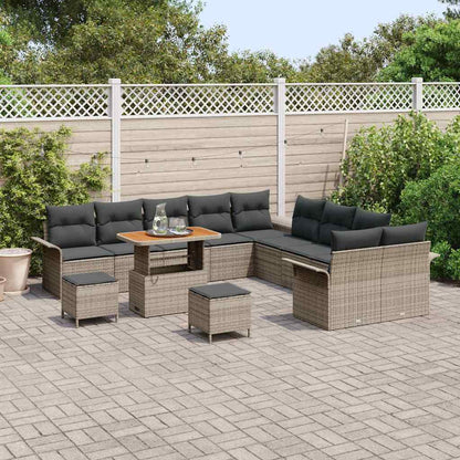 Gartensofa-set mit Kissen 13 pcs Grau Poly-Rattan