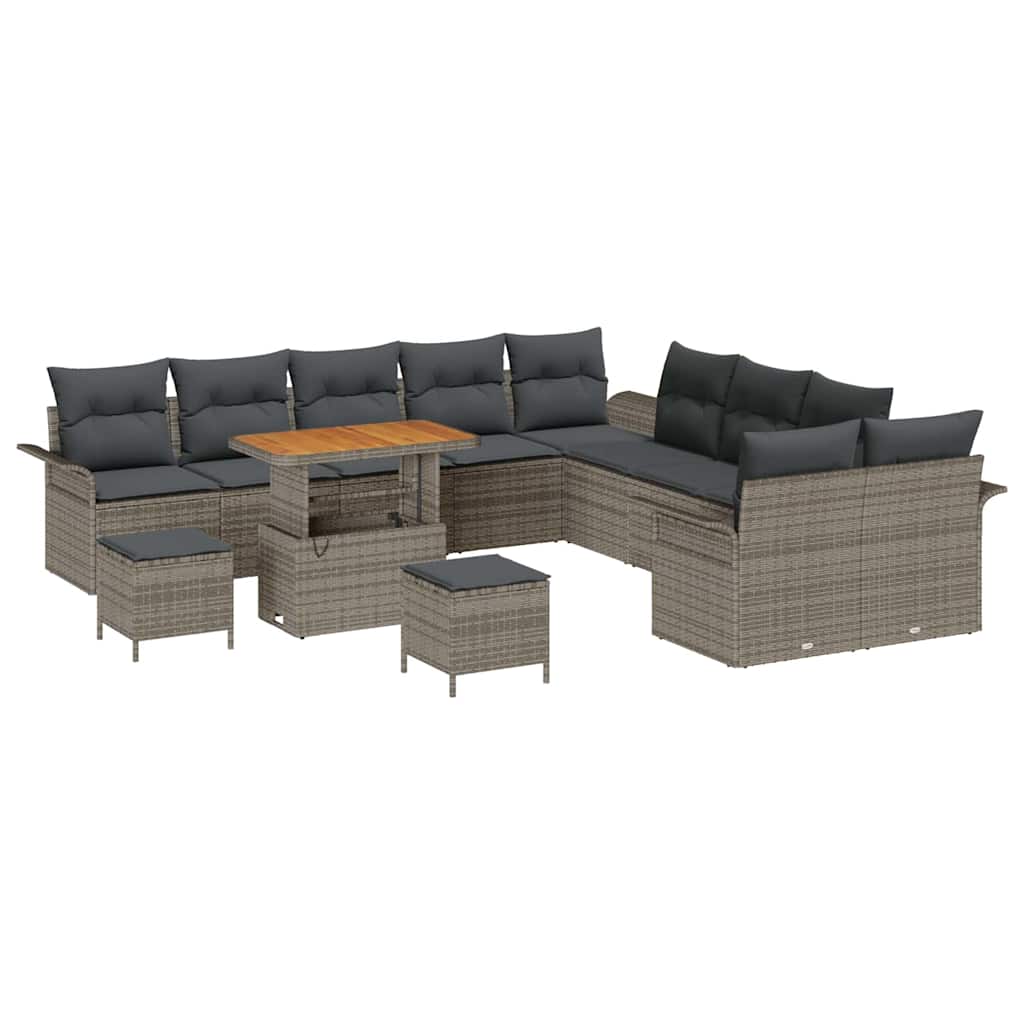 Gartensofa-set mit Kissen 13 pcs Grau Poly-Rattan