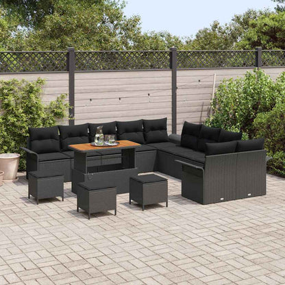 Gartensofa-set mit Kissen 14 pcs Schwarz Poly-Rattan