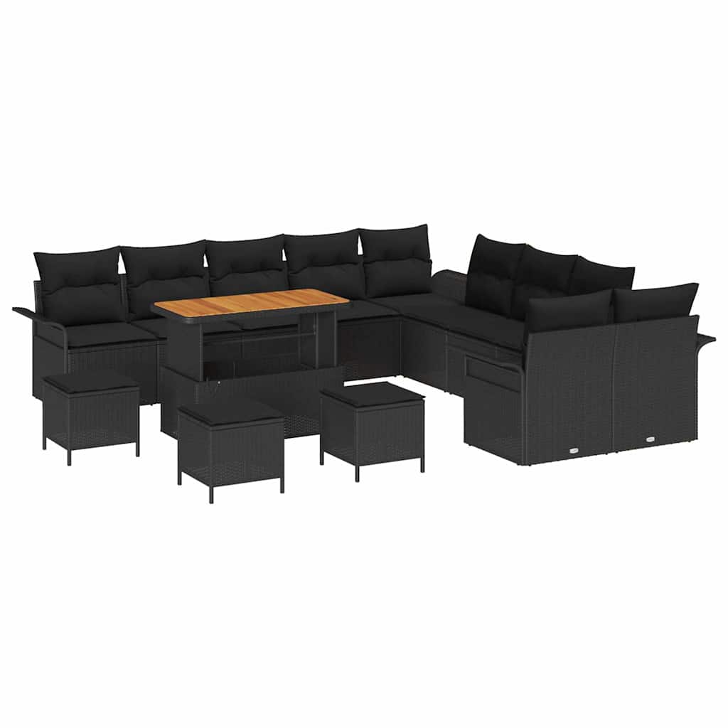 Gartensofa-set mit Kissen 14 pcs Schwarz Poly-Rattan