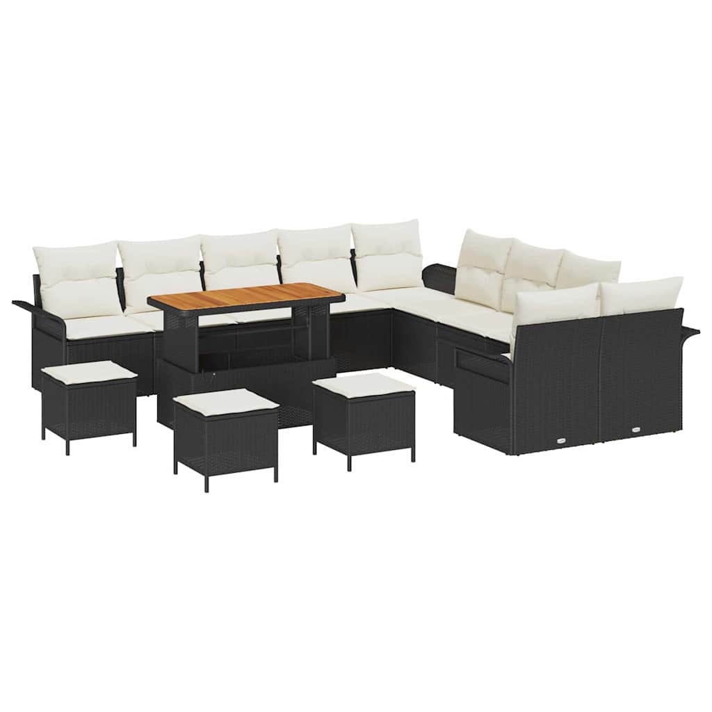 Gartensofa-set mit Kissen 14 pcs Schwarz Poly-Rattan