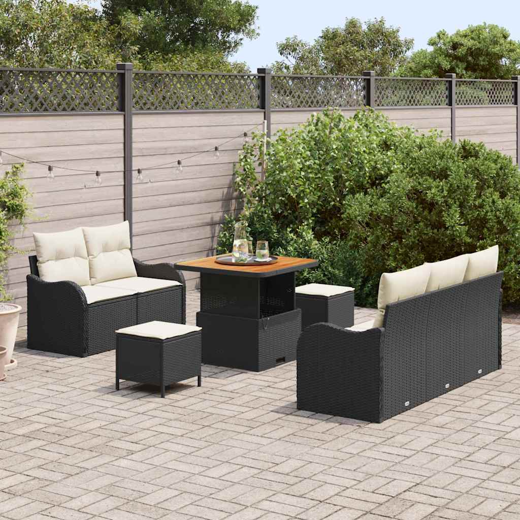 Gartensofa-set mit Kissen 8 pcs Schwarz Poly-Rattan