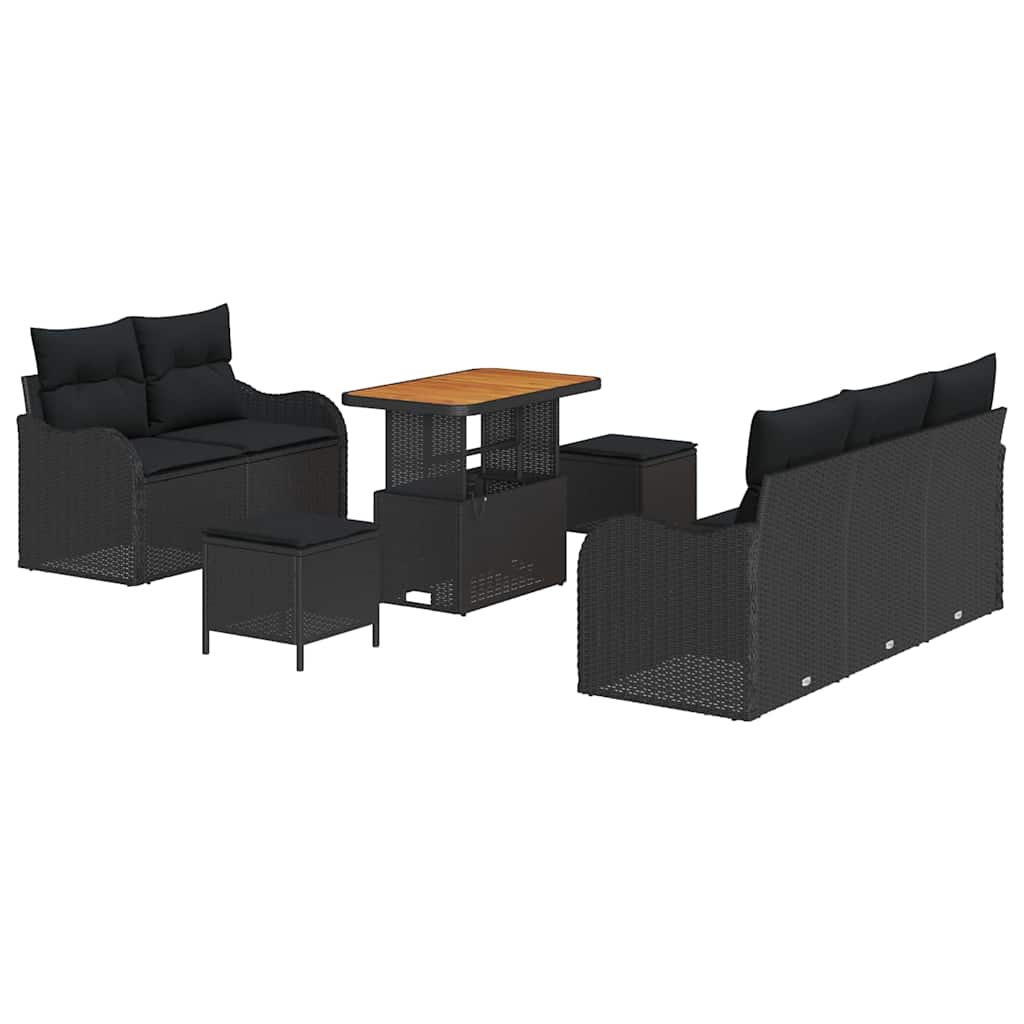 Gartensofa-set mit Kissen 8 pcs Schwarz Poly-Rattan