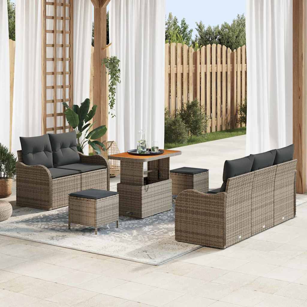 Gartensofa-set mit Kissen 8 pcs Grau Poly-Rattan