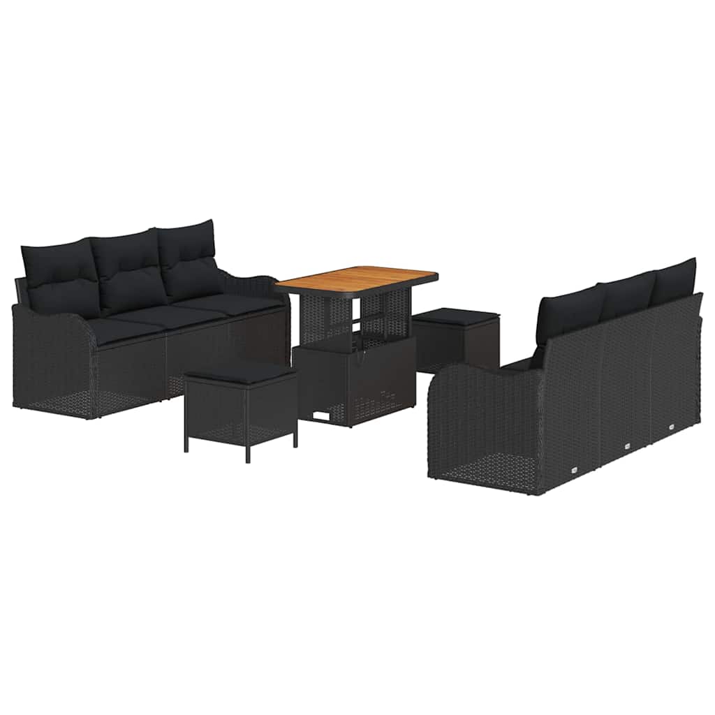 Gartensofa-set mit Kissen 9 pcs Schwarz Poly-Rattan