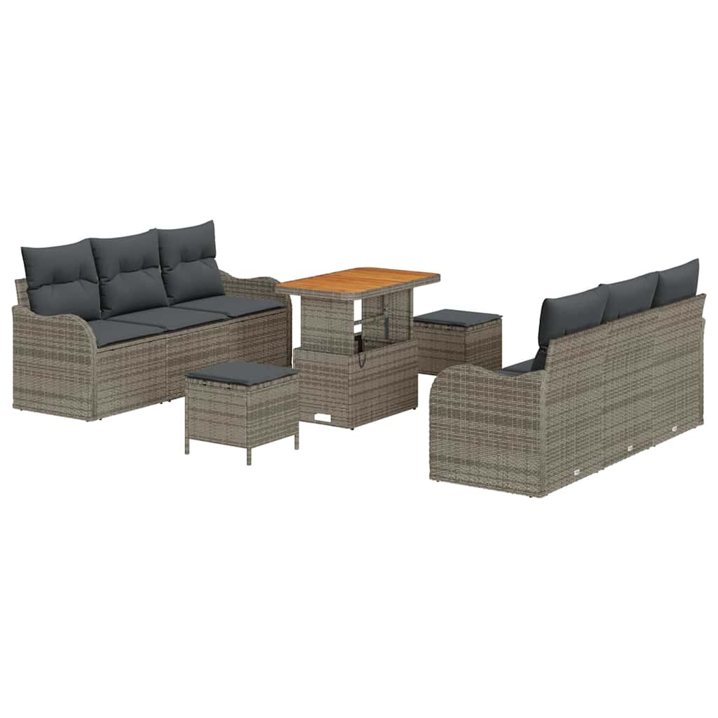 Gartensofa-set mit Kissen 9 pcs Grau Poly-Rattan