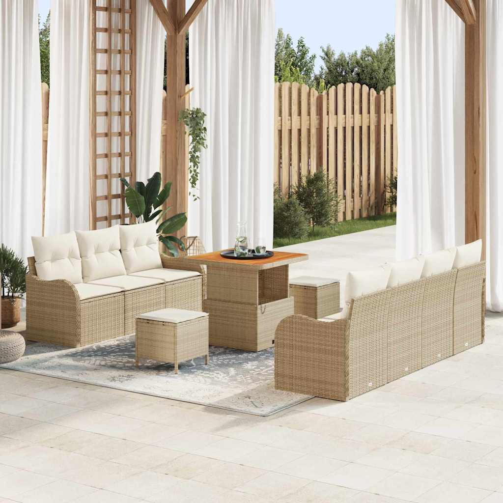 vidaXL Gartensofa-set mit Kissen 10 pcs Beige Poly-Rattan