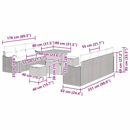 vidaXL Gartensofa-set mit Kissen 10 pcs Grau Poly-Rattan