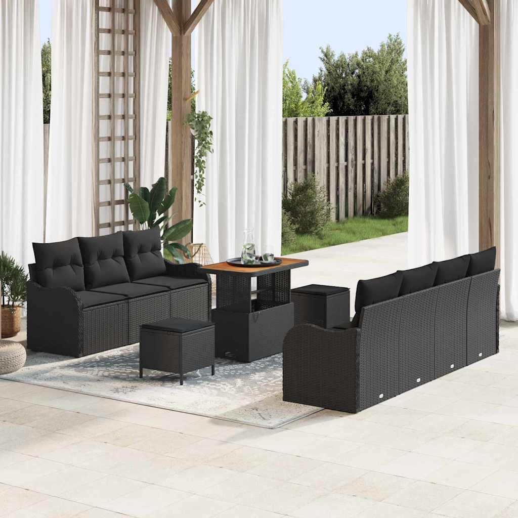 vidaXL Gartensofa-set mit Kissen 10 pcs Schwarz Poly-Rattan