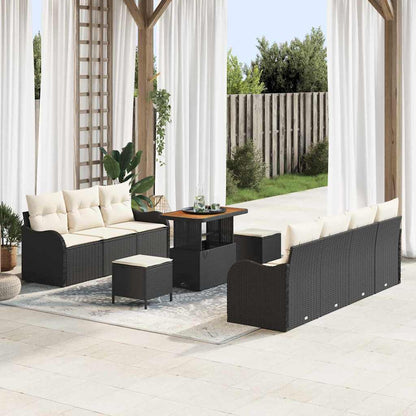 Gartensofa-set mit Kissen 10 pcs Schwarz Poly-Rattan