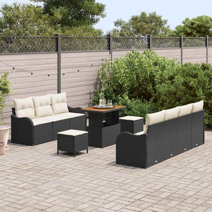 Gartensofa-set mit Kissen 10 pcs Schwarz Poly-Rattan