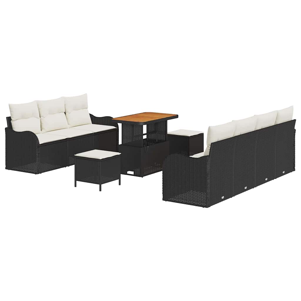 Gartensofa-set mit Kissen 10 pcs Schwarz Poly-Rattan