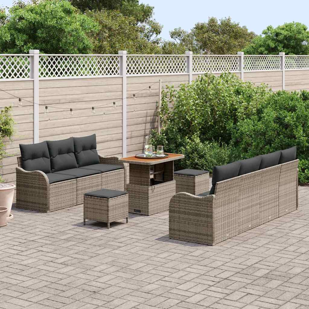 Gartensofa-set mit Kissen 10 pcs Grau Poly-Rattan