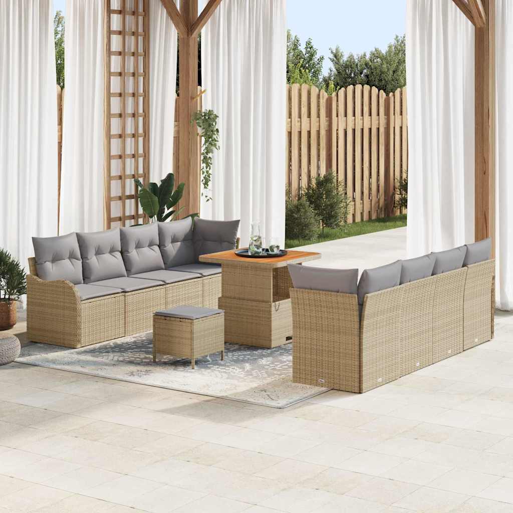 Gartensofa-set mit Kissen 11 pcs Beige Poly-Rattan