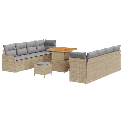 Gartensofa-set mit Kissen 11 pcs Beige Poly-Rattan