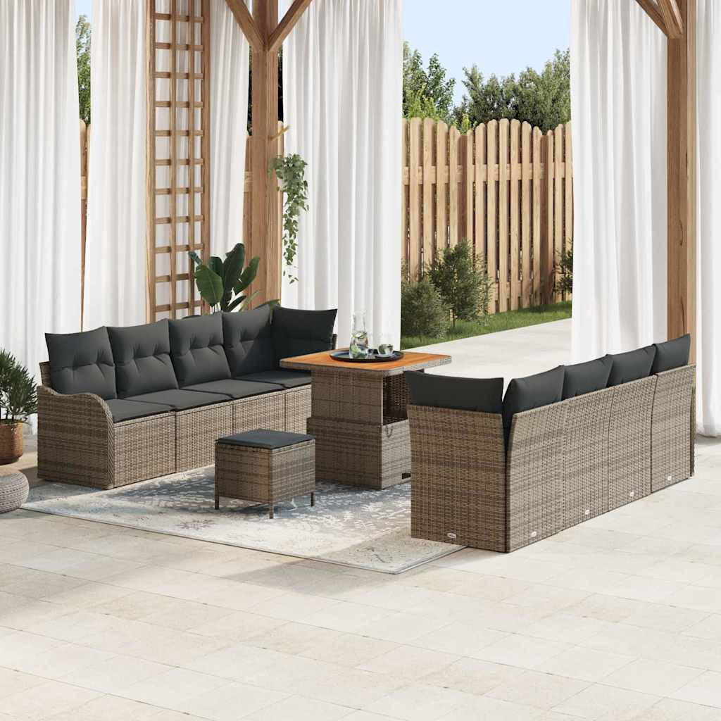 Gartensofa-set mit Kissen 11 pcs Grau Poly-Rattan