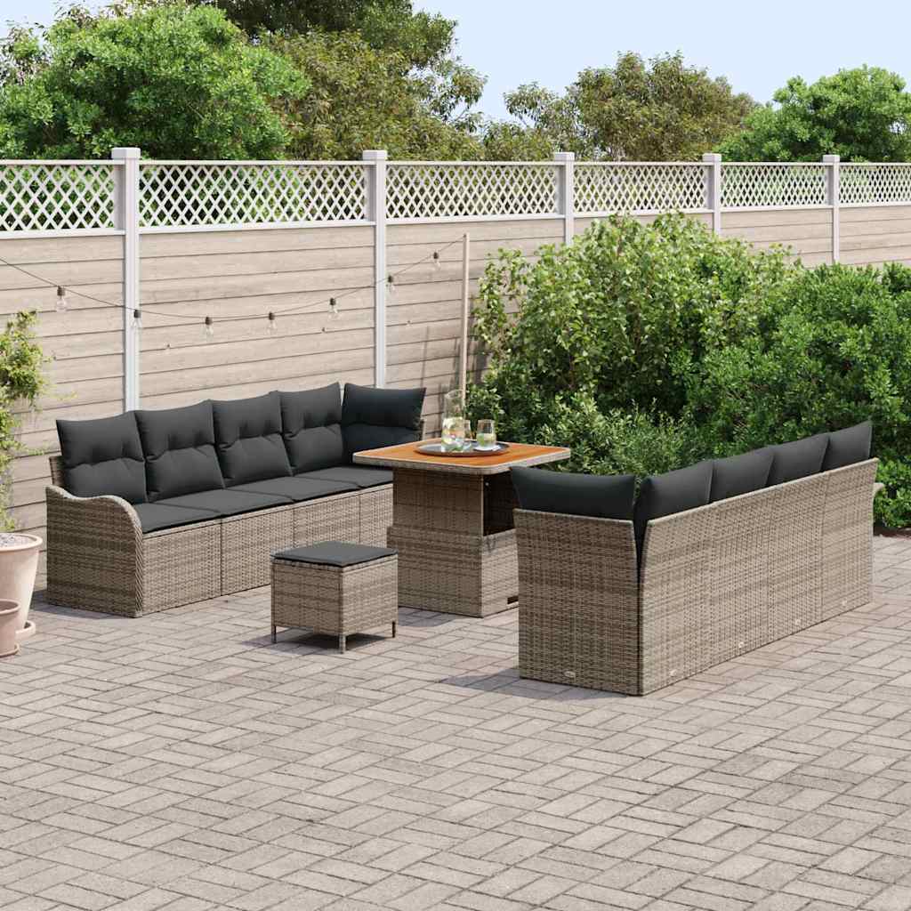 Gartensofa-set mit Kissen 11 pcs Grau Poly-Rattan
