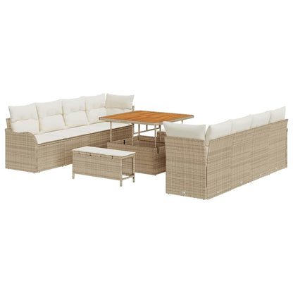 Gartensofa-set mit Kissen 11 pcs Beige Poly-Rattan