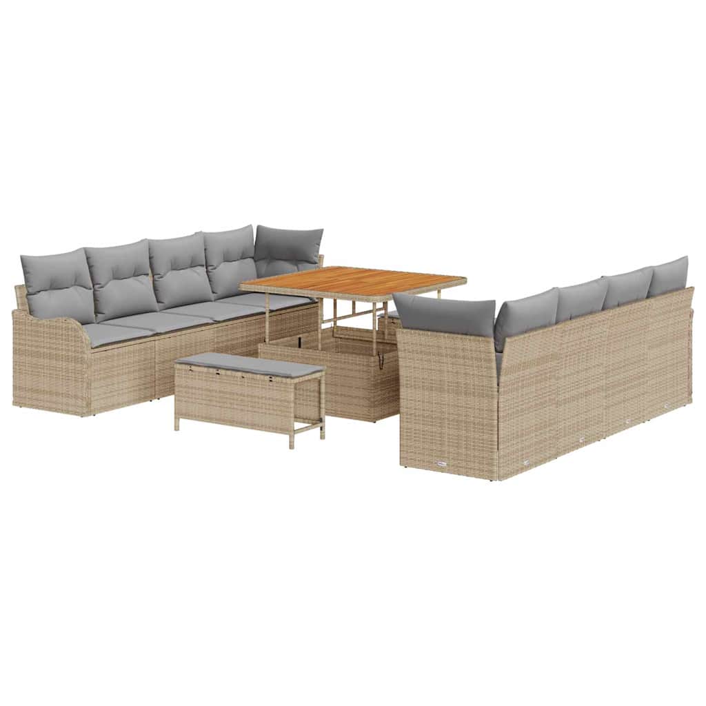 Gartensofa-set mit Kissen 11 pcs Beige Poly-Rattan