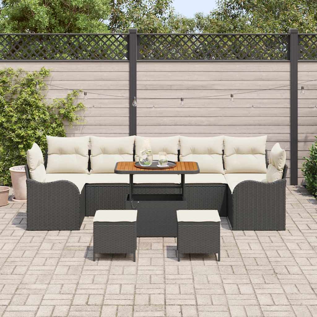 Gartensofa-set mit Kissen 10 pcs Schwarz Poly-Rattan