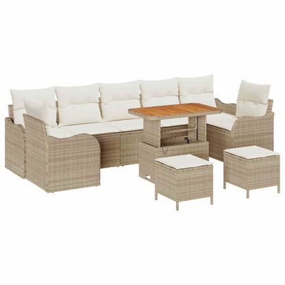 Gartensofa-set mit Kissen 10 pcs Beige Poly-Rattan