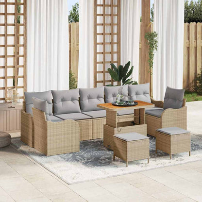 Gartensofa-set mit Kissen 10 pcs Beige Poly-Rattan