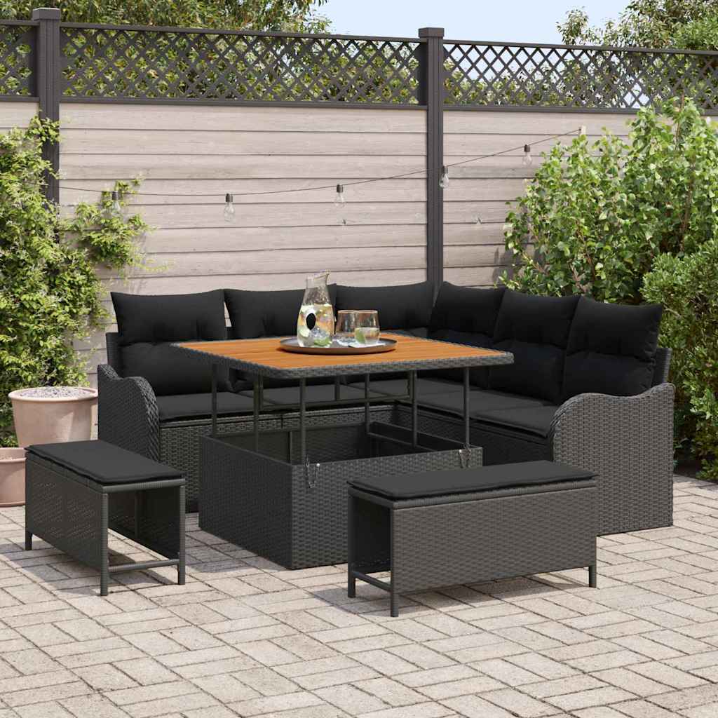 vidaXL Salon de jardin avec coussins 8 pcs Noir Résine tressée