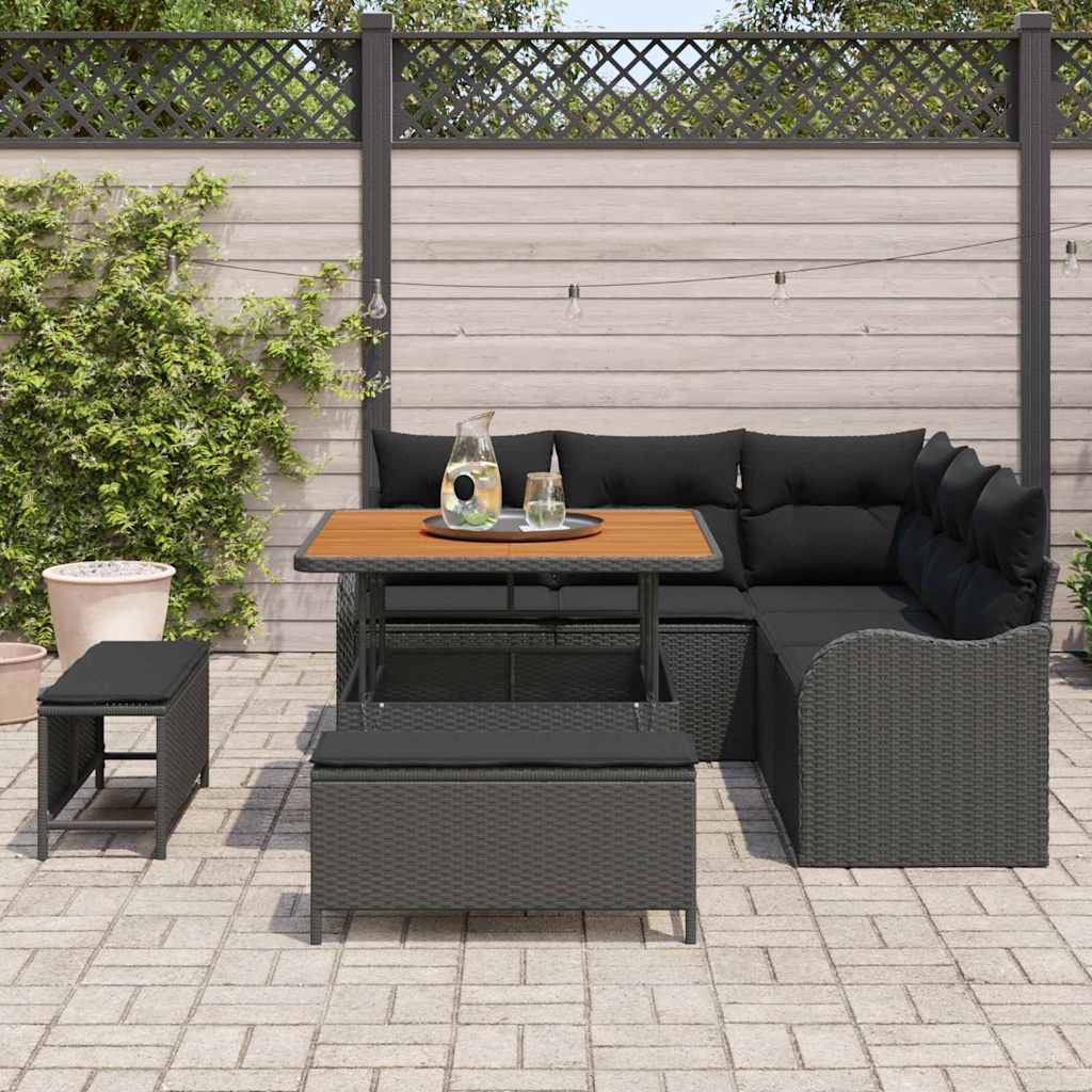 vidaXL Salon de jardin avec coussins 8 pcs Noir Résine tressée